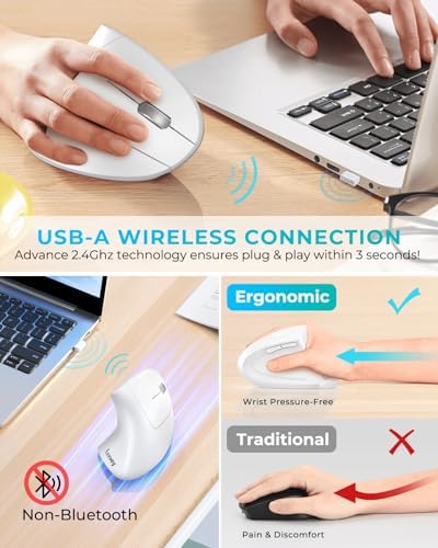 Lekvey Ergonomic Mouse, Rechargeable Vertical Wireless Mouse, White