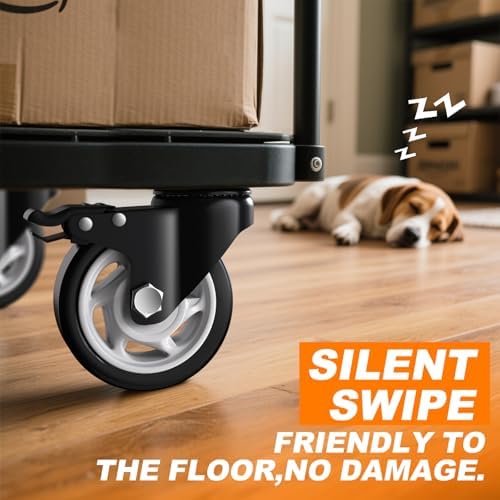 QNCZ 4" Caster Wheels with Brake, Black, Heavy Duty, Quiet, Set of 4
