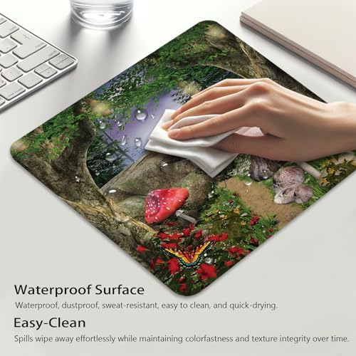 Mushroom Mouse Pad, Enchanted Nature Pathway Butterfly Landscape Desk Mat