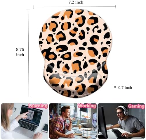 Ergonomic Wrist Support Mouse Pad - Comfortable Computer Mouse Pad with Non-Slip PU Base for Home Office Working Gaming (Leopard Print)