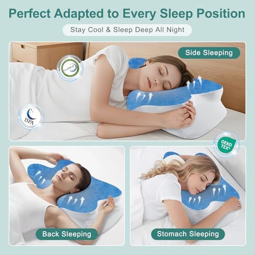 DONAMA Cervical Pillow for Sleeping, Contour Memory Foam Pillow for Neck and Shoulder Support, Ergonomic Neck Pillow for Side Back Stomach Sleepers, Bed Pillows with Cooling Pillowcase