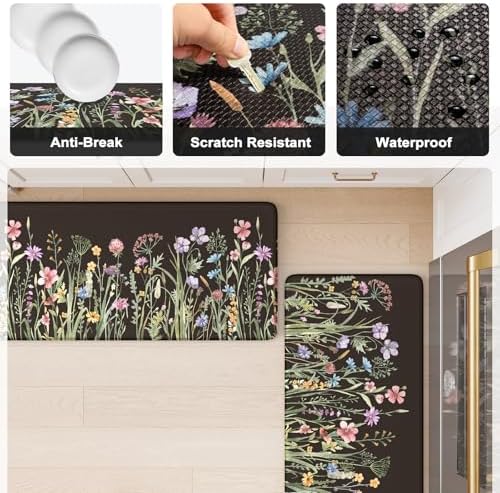 KIMODE Kitchen Mats Cushioned Anti Fatigue, Black Farmhouse Kitchen Rugs