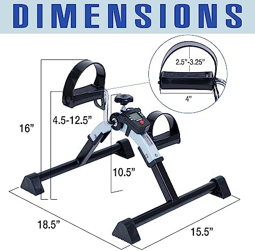 iLiving Under Desk Bike Pedal Exerciser with Electronic Display - Fully Assembled Folding Equipment, Mini Bike for Legs and Arms Workout, Portable and Easy-to-Use with LCD Screen (ILG-688), Blue