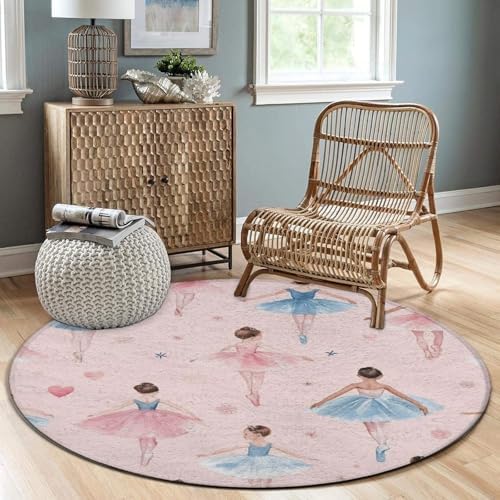 Soft Round Yoga Carpet, Large Home Decor Mat, Non Slip Machine Washable Kitchen Office Circle Rug Ballerina Girls Pink