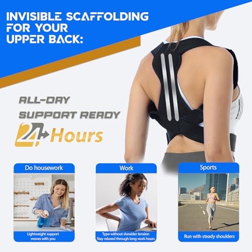 Posture Corrector for Women & Men, Adjustable Back Brace for Neck Shoulder Upper Back Pain Relief, Breathable Back Straightener with Clavicle Support - Strangulation-Free Design