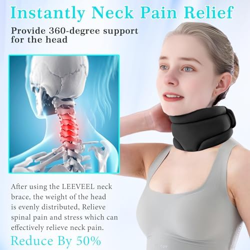 leeveel Neck Brace Cervical Collar, Neck Braces for Neck Pain and Support, Soft Foam Brace for Pain Relief, Adjustable Neck Support Collar for Sleeping, Travelling, Office (Black)