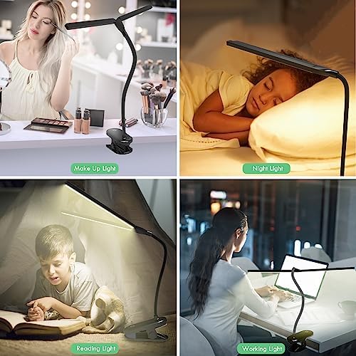 LED Reading Light with Clip, Desk Lamp 48 LEDs 2600mAh Battery USB Rechargeable Book Lights Stepless Adjustable Brightness Eye Protection Table Lamps for Bed Headboard, Home, Office - Black