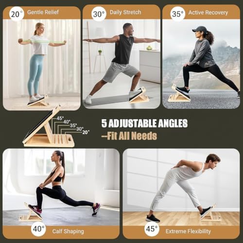 Wooden Slant Board, 5-Angle Adjustable Calf Stretcher, 16.5x12 in, 350 lb
