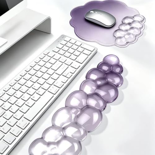 Gel Wrist Rest and Cloud Mouse Pad, for Keyboards and Mice - Ergonomic Pink Keyboard Wrist Rest Set, Relieves Pain from Typing/Computer/Laptop/Gaming/Home/Office Purple