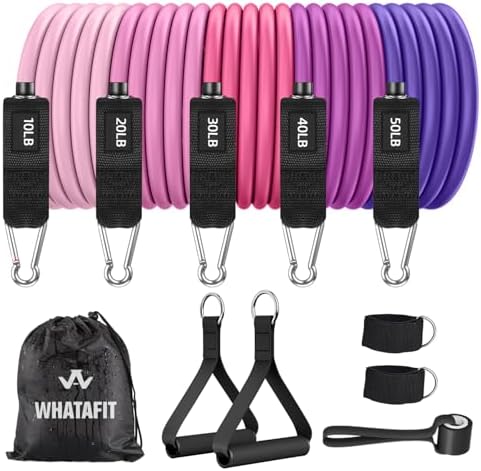 WHATAFIT Resistance Bands with Handles, 150 lb Exercise Bands Set