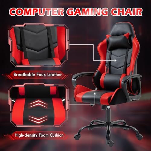 ECOTOUGE Red Ergonomic Gaming Chair Massage Lumbar Rocking High Back