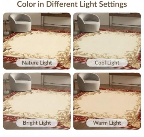 4'x6' Ivory Cat Crimson Motif with Swirls Washable Area Rug