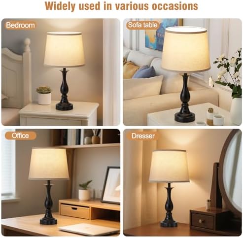 Bedside Table Lamp Touch Control Bedroom Lamps with USB A and C Charging Port 3 Way Dimmable Touch Lamps for Nightstand Living Room Bedroom Dorm Home Office Reading, Set of 2