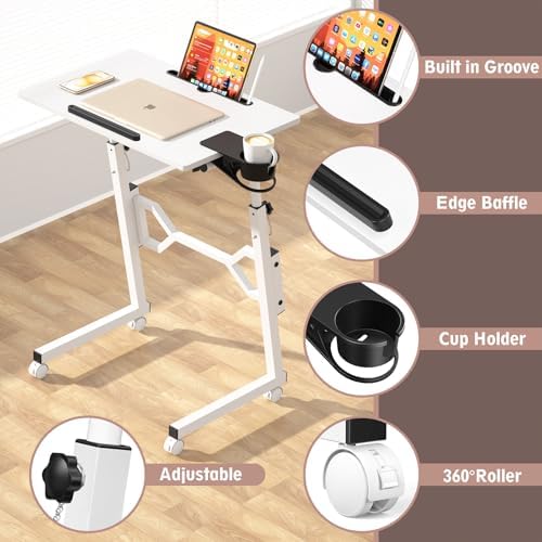 Enayplon Small Standing Desk with Wheels, Portable Treadmill Desk, Rolling Desk Adjustable Height for Laptop, Mobile Standing Table for Walking Pad, Bedside Table
