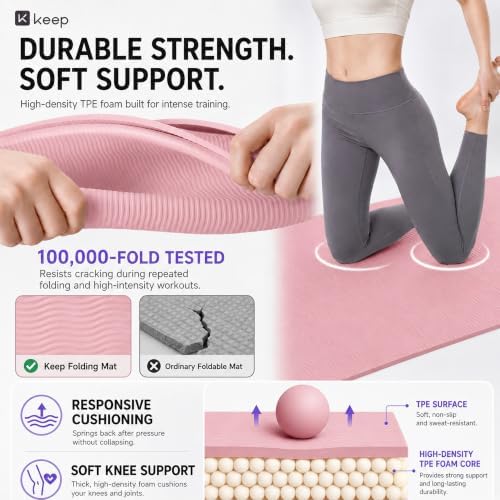 KEEP Foldable Yoga Mat, 7mm Thick TPE Non-Slip Fitness Mat for Home Gym