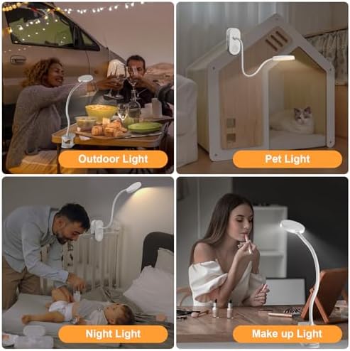 Cordless Reading Lamp with Clamp, 3.5'' Rechargeable LED Clip Light for Bunk Bed Headboard Home Office Desk, Flexible and Dimmable Book Light with 3 Color Temperatures & 10 Brightness (White/3.5'')