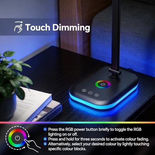 Bright LED Desk Lamp for Office Home, 10%-100% Dimmable Brightness & 5 Color, 800 Lumen Puzzle Light, Eye Caring Desk Light for Reading, Craft, Puzzl, Daily Use | USB desk lamp | 45 Min Timer | RGB