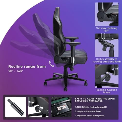 Large Ergonomic Gaming Chair, Black PU Leather, Regular