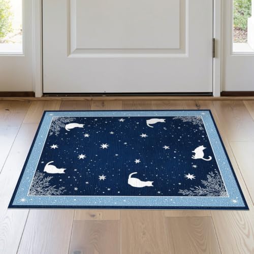 2'x3' Midnight Blue Cat Starry Design Washable Throw Rug