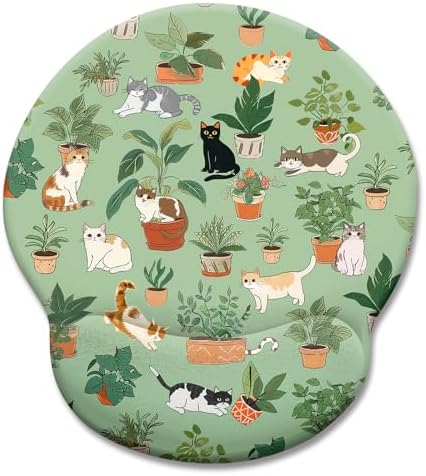 LIMKRIAN Cat Ergonomic Mouse Pad with Wrist Rest, Green Computer Mouse Pad
