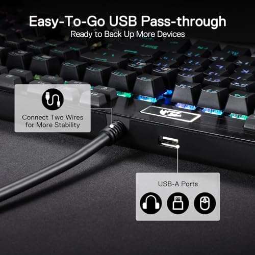 Redragon K550 RGB Gaming Keyboard, 104 Keys + 12 Macro G Keys Wired Mechanical Keyboard w/Aluminum Top Plate, Custom Clicky Purple Switch, Extra USB Port & Wrist Rest