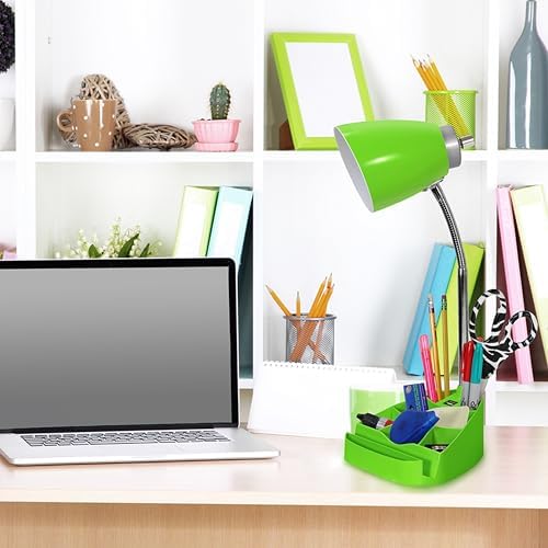 Simple Designs LD1093-GRN 18.5" All-in-One Gooseneck Desk Lamp with iPad Stand, Book Holder, and Convenient USB Port, for Office, Bedroom, Living Room, Green