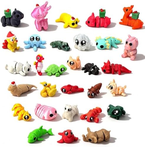 30PCS Random 3D Printed Animal Figurines, Articulated Flexible Fidget Toys