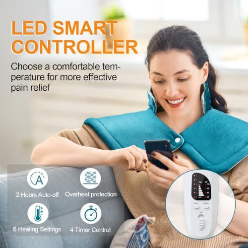Heating Pad for Neck and Shoulders, 2lb Weighted Neck Heating Pad for Back Pain Relief 6 Heat Settings, 4 Auto-Off Timer, Gifts for Women Men Mom for Christmas, Birthday, Mother's Day,17"x23" Sky Blue