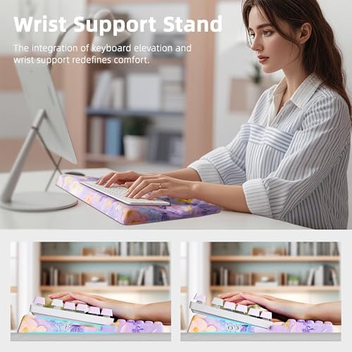 Ospelelf Keyboard Wrist Rest, Ergonomic Memory Foam Wrist Support for Typing & Gaming, Tilted Keyboard Stand Pad, Relief for Wrist Pain, Aesthetic Desk Accessories for Office, Purple Flower