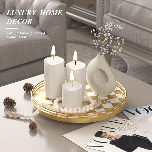 AMH 12-Inch Gold and White Checkerboard Lazy Susan with Metal Rail