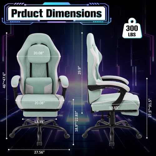Gaming Chair with Footrest, Ergonomic Fabric Desk Chair,Green