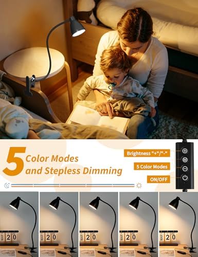BOHON Desk Lamp 5 Color Modes 10 Brightness Dimmer Reading Light Black