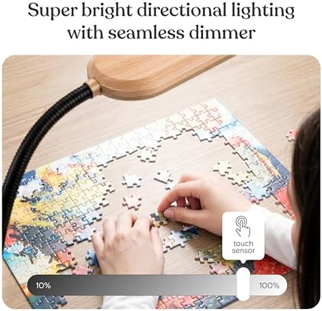 Brightech Litespan Slim LED Floor Lamp - Modern Reading Light Over Chair for Living Rooms & Offices, Tall With Adjustable Gooseneck, Crafts Work Light, Dimmable Standing for Bedroom - Wood