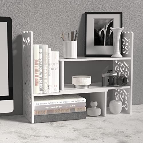 MASAKA B&W - Kawaii Storage Desktop Organizer for Your Desk Space, Double H Plants Display Shelf, Home Office Storage Rack Adjustable Stackable for Office, Dormitory (White*09)