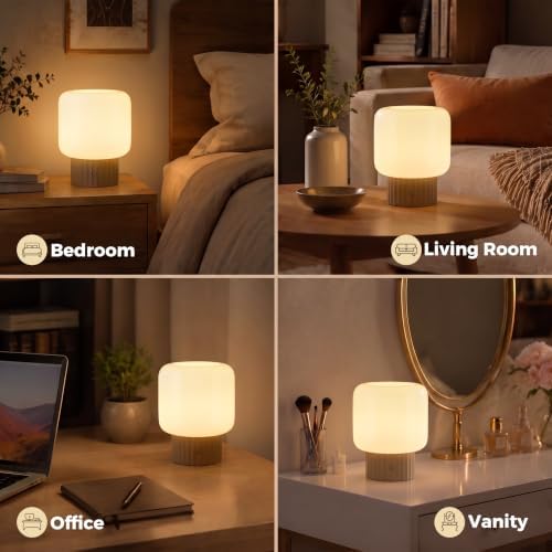 VOLISUN Mushroom Lamp, Cordless Rechargeable Table Lamp with Glass Shade, 3 Color Temperatures & Stepless Dimming, 5200mAh, Touch Control Bedside Lamps for Living Room, Bedroom, 2 Pack (Brown)