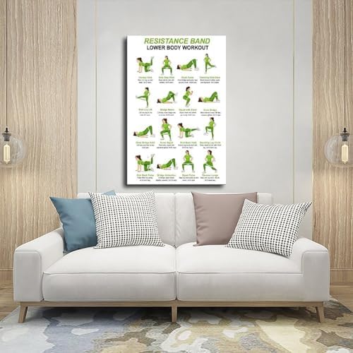 Resistance Band Lower Body Workout Chart Glute And Leg Exercises Women Home Gym Canvas Poster Wall Art for Living Room Bedroom Decor Unframe 16x24inch