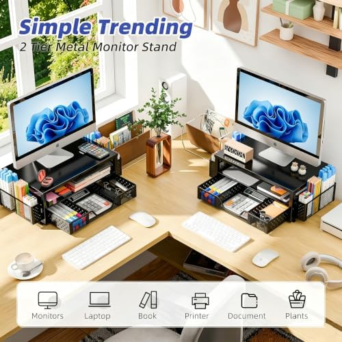 Simple Trending Desk Organizer and Accessories, Monitor Stand Riser, Black