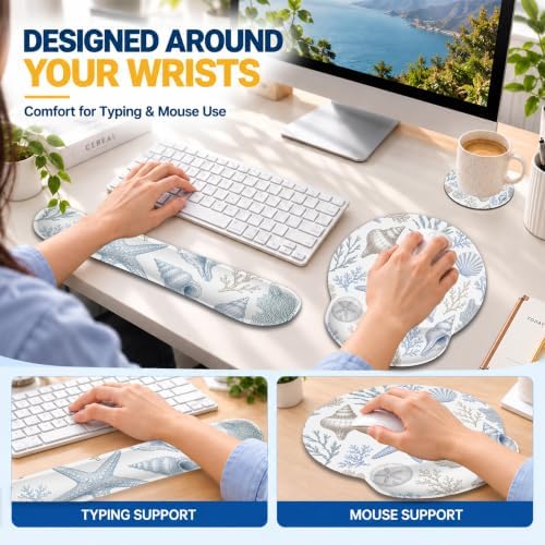 Beach Starfish Keyboard Wrist Rest and Mouse Pad Set with Matching Coaster