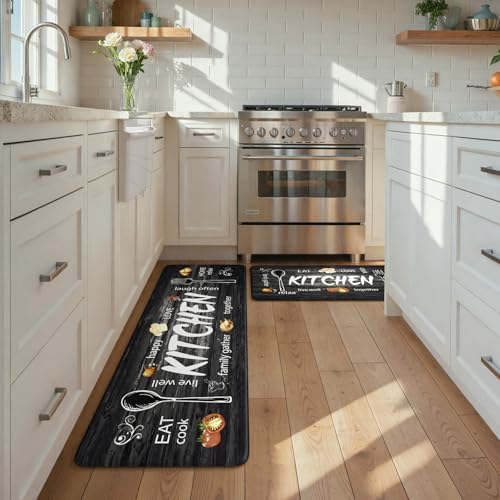 KIMODE Anti Fatigue Kitchen Mat 2PCS,Non Slip Waterproof Kitchen Rugs Grey