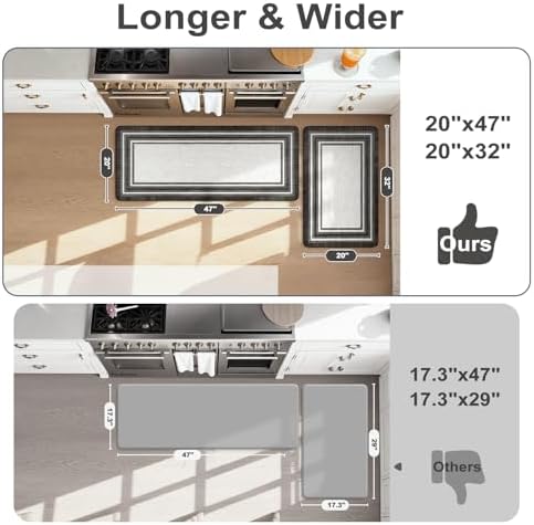 KIMODE Anti Fatigue Kitchen Mat for Floor,Black White Kitchen Rugs Set of 2