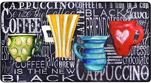 J&V TEXTILES Anti Fatigue Kitchen Mat - Kitchen Mat Cushioned Anti Fatigue, Kitchen Floor Mats Cushioned, Non Slip Waterproof Mat Standing Desk, 20x36x1/2 inches (Coffee Cups Chalk)