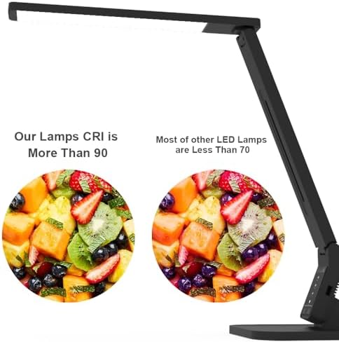 MAGIC LEAVES Desk Lamp, LED Dimmable Reading Light with Adjustable Lighting 5 Brightness Levels, 4 Light Colors and USB Charging Port Table Lamp (Piano Black)