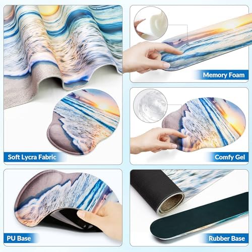 Desk Mat Set Keyboard and Mouse Pad with Wrist Rest Support