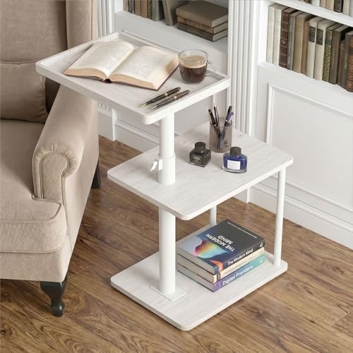 Faesun C Table End Table Adjustable Height, 360°Swivel TV Tray Table for Small Spaces, Small Nightstand for Living Room, Bedroom, White