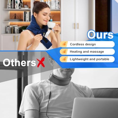 Neck Heating Pad with Vibration Massage for Neck Pain Relief,Portable Cordless Heating Pad for Neck,Heated Neck Wrap Cordless for Soreness Stiffness