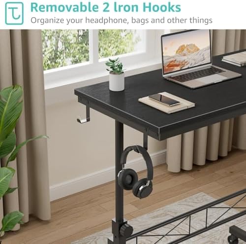 WINAZ Small Portable Rolling Standing Desk - 32 Inch Adjustable Height Mobile Teacher Podium on Wheels for Classroom, Stand Up Desks for Treadmill Walking Pad, Couch Sofa Side Laptop Table, Black