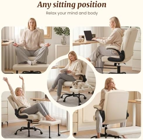 Wide Criss Cross Desk Chair with Swivel Footrest and Flip-Up Armrests