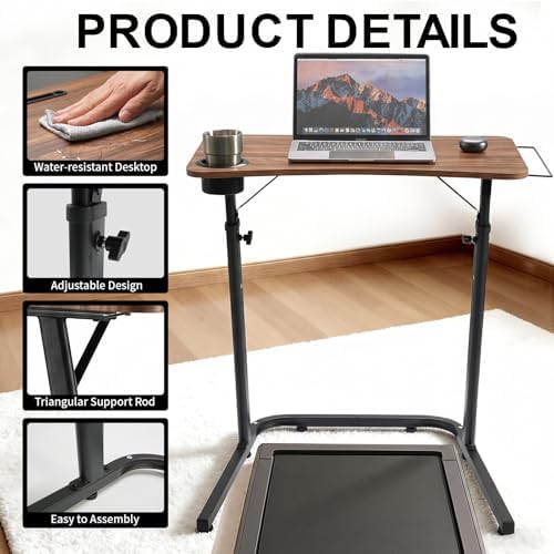Stepwaver Treadmill Desk, Small Standing Desk for Walking Pad, 30-47 Inch Adjustable Height Walking Pad Stand for Treadmill, Portable Standing Table for Bike - Brown