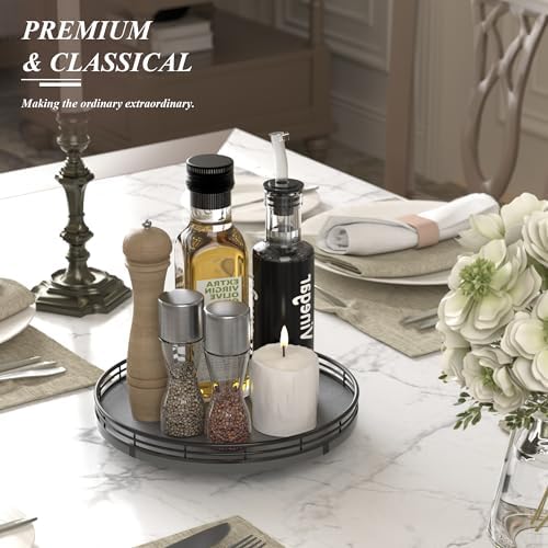 AMH10-Inch Natural Slate Lazy Susan with Black Raised Iron Rim