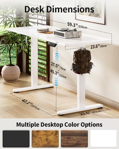 BIZUM Electric Standing Desk 60 x 24 Inch Computer Desk-Gaming Desk White Home Office Desks Height Adjustable Memory Stand Up Computer Workstation